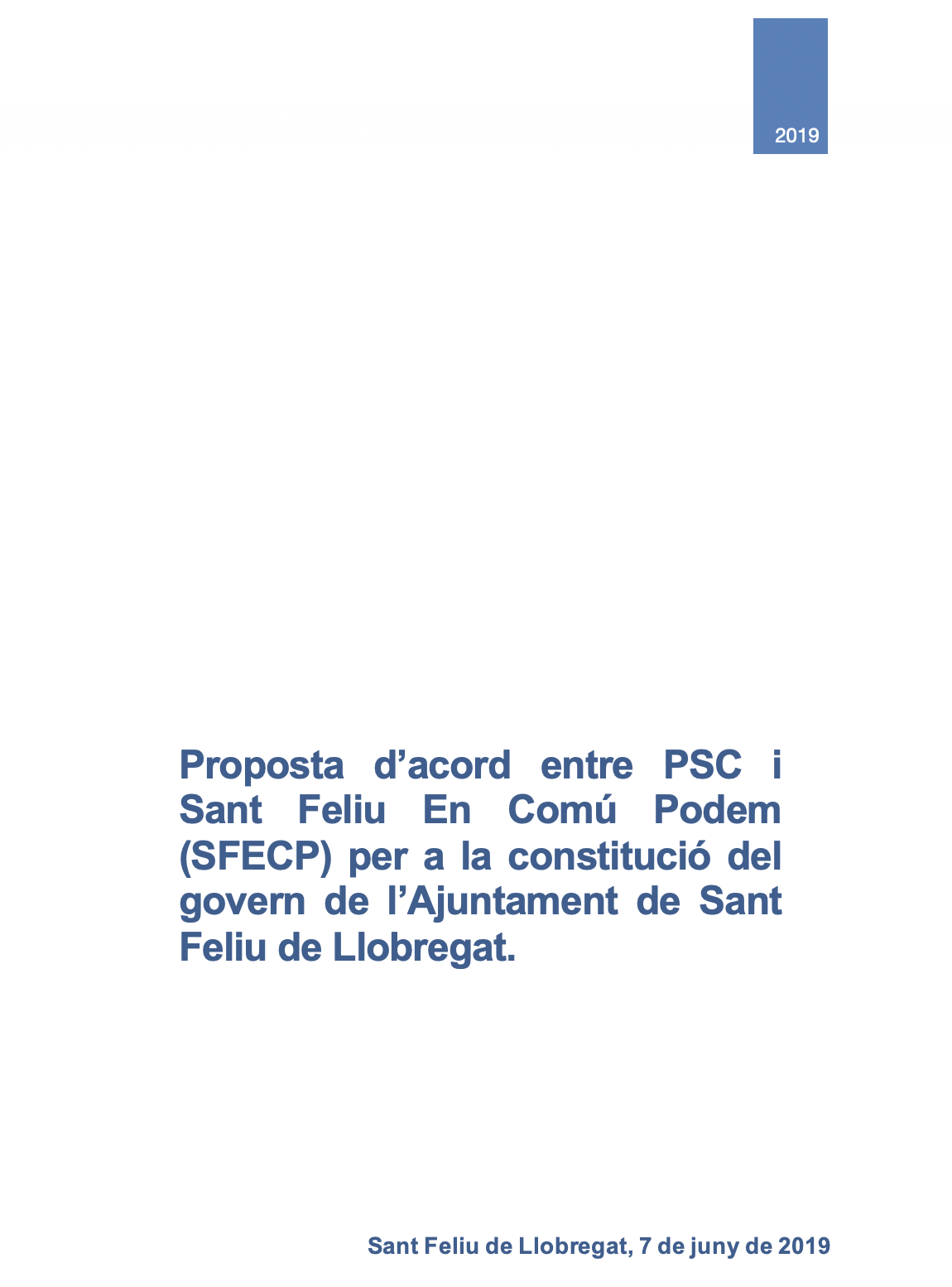 Proposta de pacte del PSC a SFECP per governar Sant Feliu els propers 4 anys