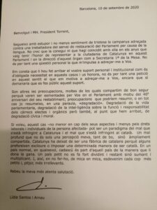 L’exdiputada socialista Lídia Santos adreça una carta al president del Parlament