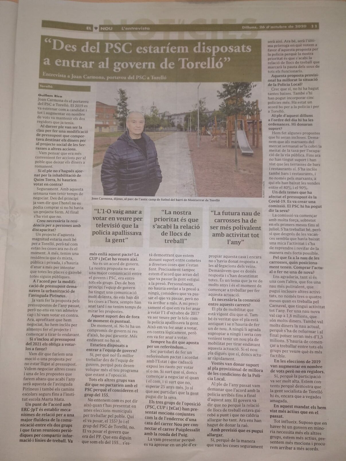 “Des del PSC estaríem disposats a entrar al govern de Torelló”