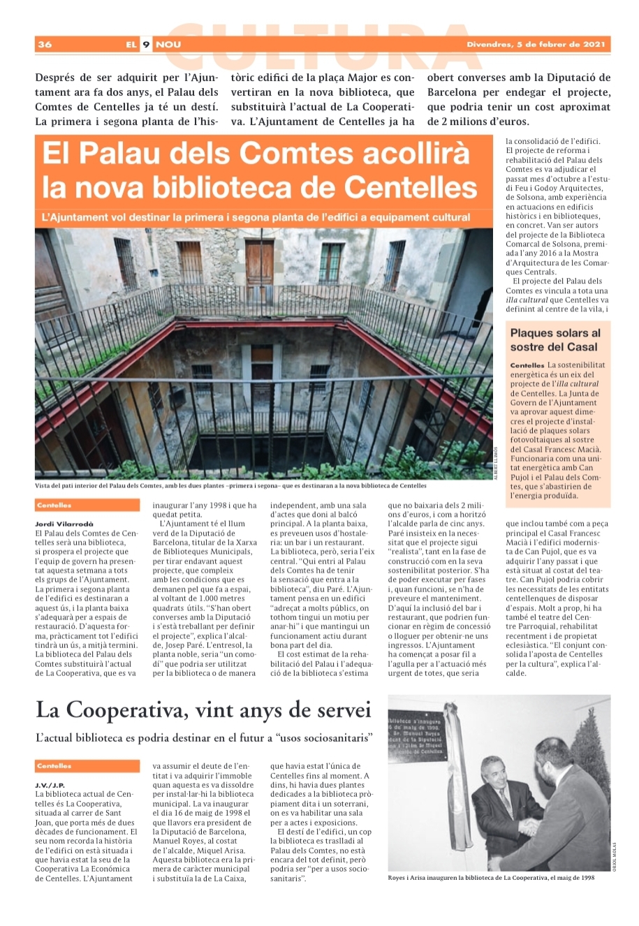 El Palau dels Comtes acollirà la nova biblioteca de Centelles