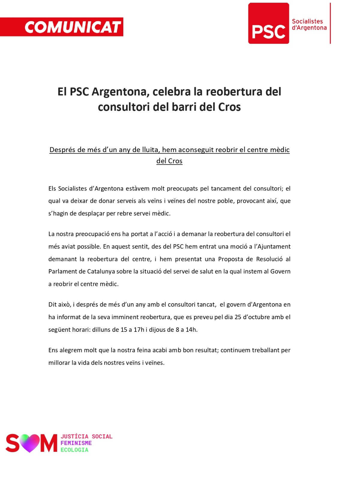 REOBRE EL CONSULTORI MÈDIC DEL CROS
