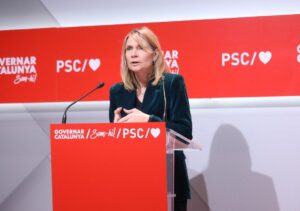 Lluïsa Moret a la sala de premsa del PSC