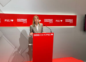 Intervenció de Lluïsa Moret des de la seu del PSC al carrer Pa
