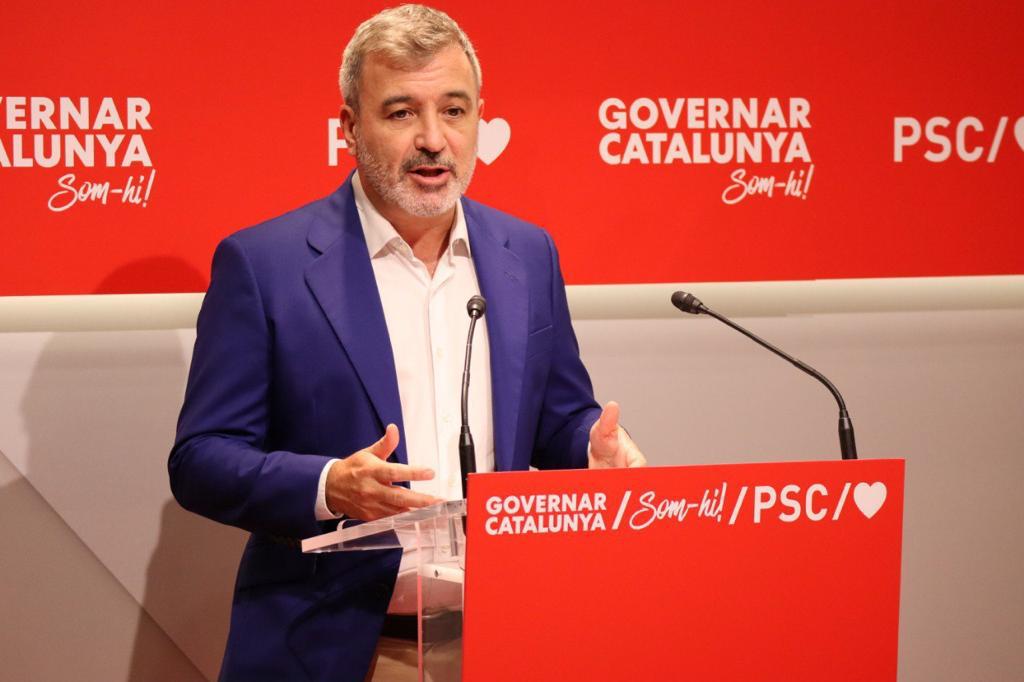 Jaume Collboni en la sala de prensa del PSC