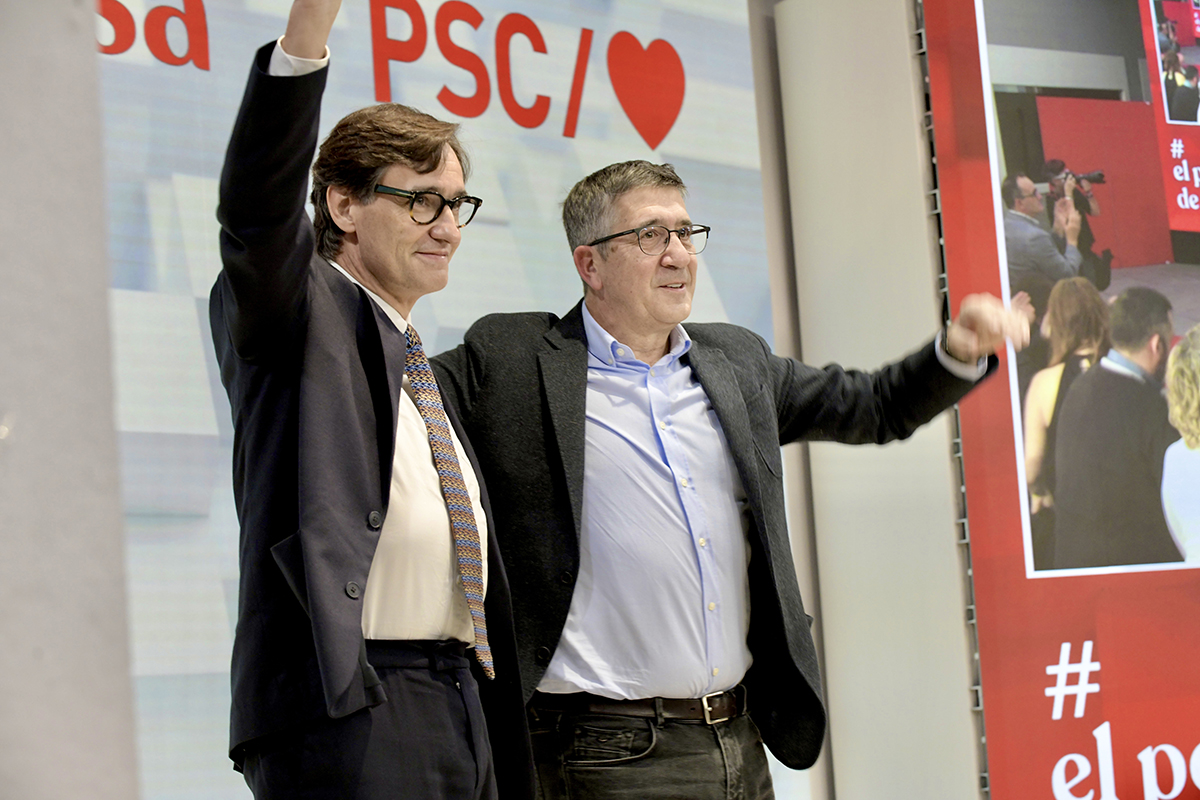 Salvador Illa y Patxi López en la sede del PSC