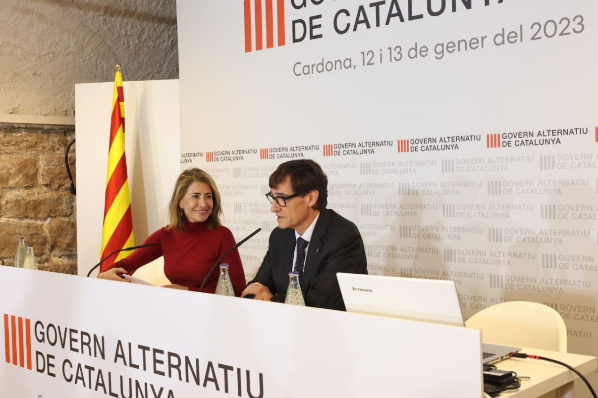 Raquel Sánchez y Salvador Illa a un encuentro del Govern Alternatiu de Cataluña en Cardona