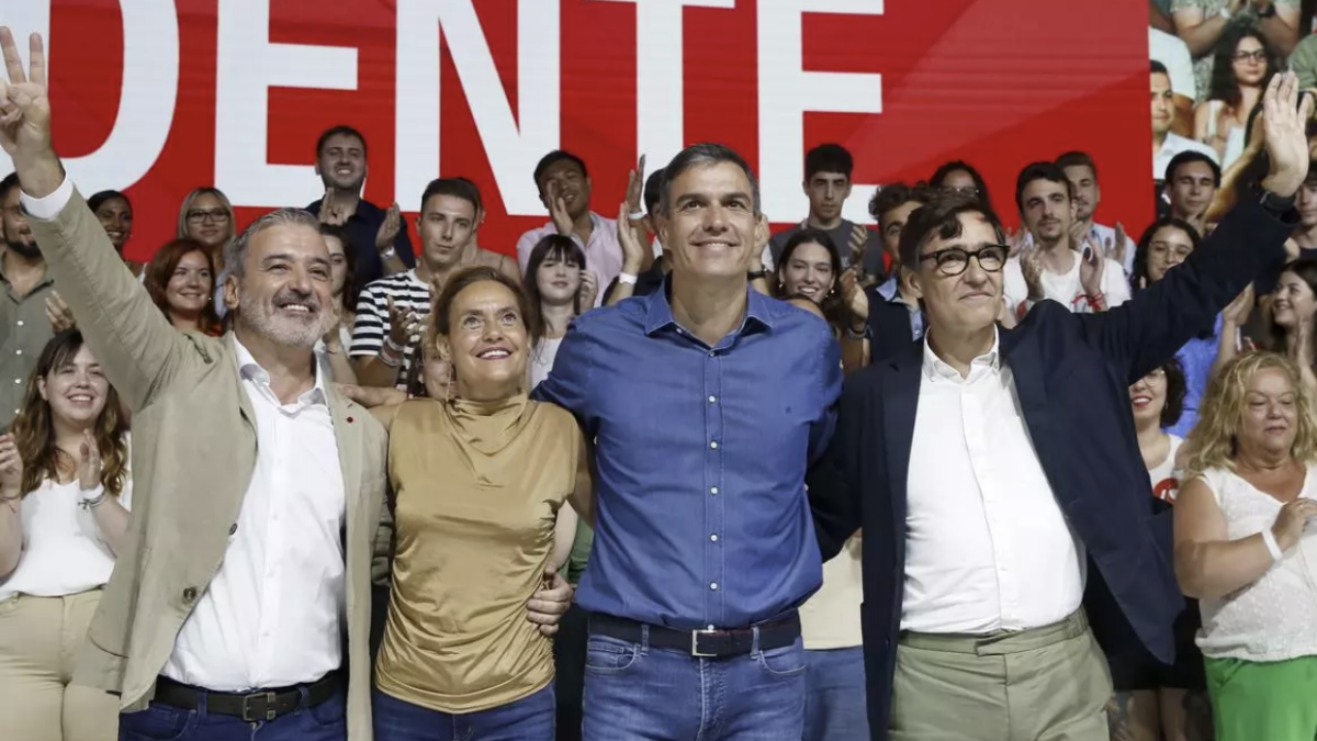 Pedro Sánchez, Salvador Illa, Meritxell Batet i Jaume Collboni Foto:Andreu Dalmau EFE